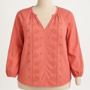 Boho Embroidered Long Sleeve Peasant Top Orange‎ Coral Size M Boho Indie Prairie